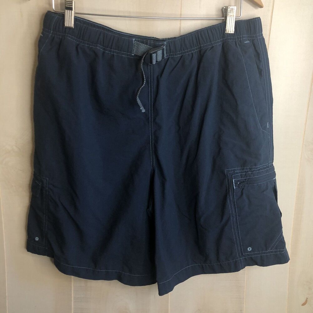 Columbia Mens Size Large Swim Trunks Blue Cargo Pockets Zip Pocket